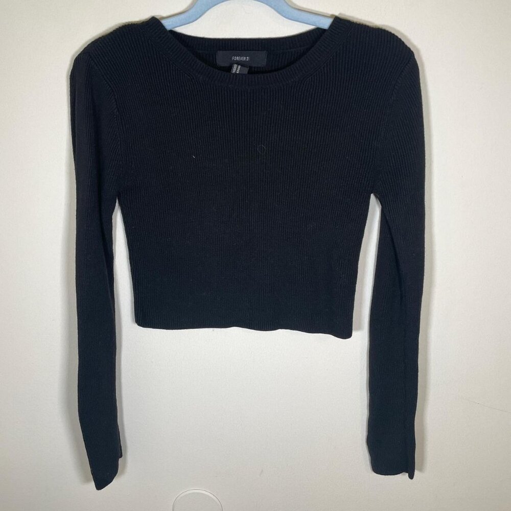 Forever 21 Black Ribbed Cropped Sweater
